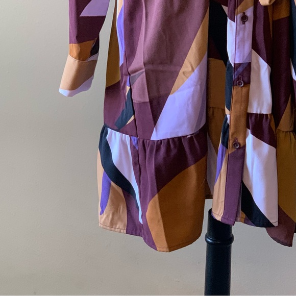 NINE WEST Shirtdress Large Plum Gold Long Sleeve Tie Belt NWT - Picture 7 of 13